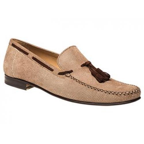 Mezlan "Tarrega" Taupe / Brown Genuine Perforated Suede Loafer Shoes